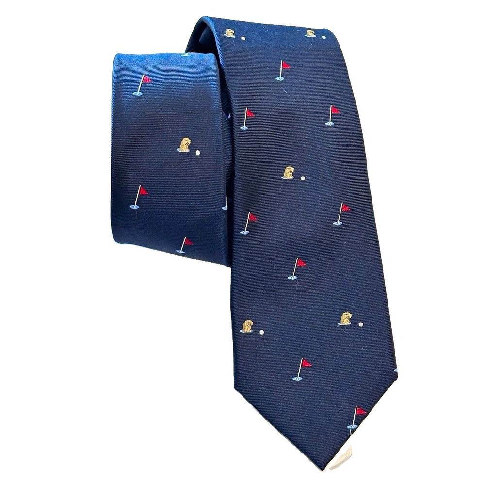 Club Room Mens Silk Neck Tie Navy Blue Golf Gopher Flag Novelty Sports Preppy